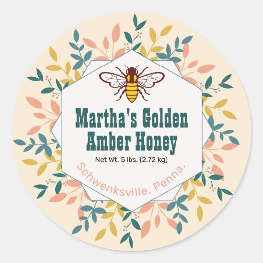 Sticker Rond Hexagon Wreath Antique Jar de miel blanc (Devant)