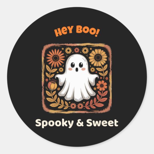 Sticker Rond Hey Boo Ghost Retro Halloween Éffrayant Mat Octobr (Devant)