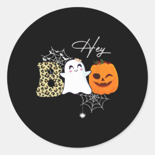 Sticker Rond Hey Boo mignon Citrouille fantôme face Halloween