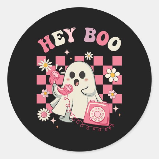 Sticker Rond Hey Boo Super mignonne Ghost Funny Halloween femme (Devant)