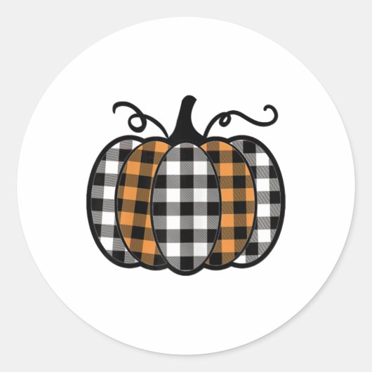 Sticker Rond Hey Citrouille Buffalo Plaid Pour Automne L'Automn (Devant)