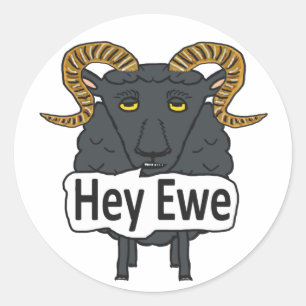 Sticker Rond Hey Ewe Funny Sheep Pun