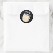 Sticker Rond Hey Y'Owl Funny Owl Pun Pun Dark BG (Sac)