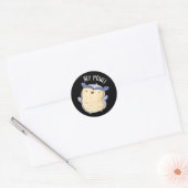 Sticker Rond Hey Y'Owl Funny Owl Pun Pun Dark BG (Enveloppe)