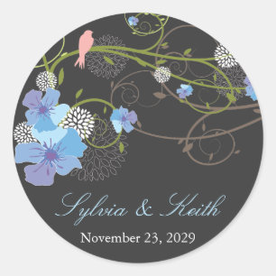Sticker Rond Hibiscus bleu Mariage floral