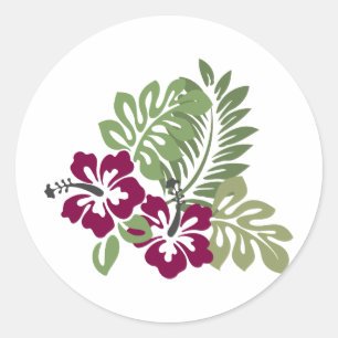 Sticker Rond Hibiscus Bourgogne Décoration du feuillage Floral
