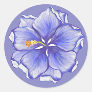 Sticker Rond Hibiscus & dentelle BLEU