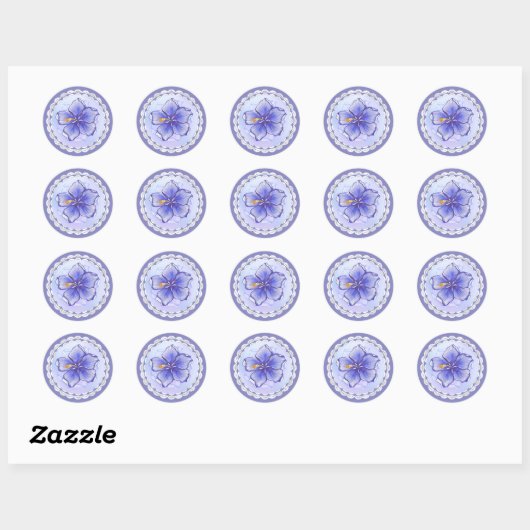 Sticker Rond Hibiscus & dentelle BLEU (Feuille)