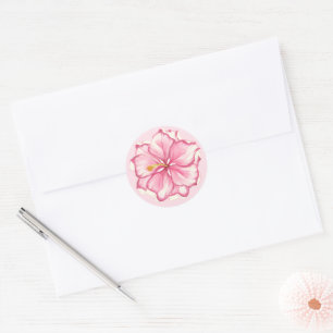 Sticker Rond Hibiscus & dentelle PINK