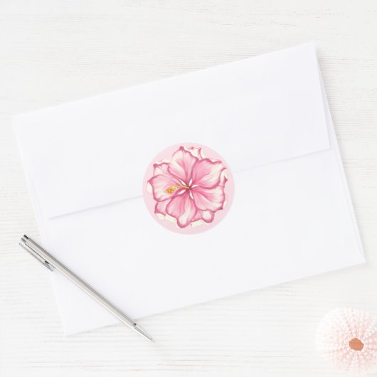 Sticker Rond Hibiscus & dentelle PINK (Enveloppe)