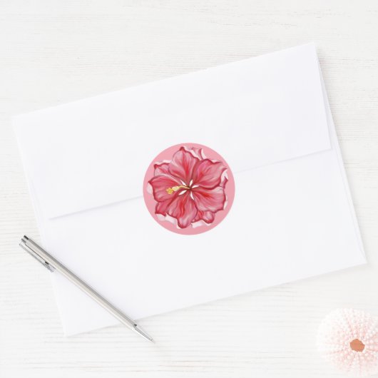 Sticker Rond Hibiscus & dentelle RED (Enveloppe)