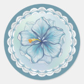 Sticker Rond Hibiscus & dentelle TURQUOISE (Devant)