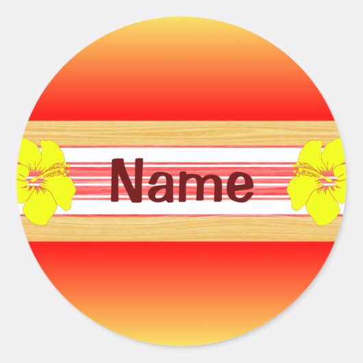 Sticker Rond Hibiscus d'Hawaii Red Surboard (Devant)