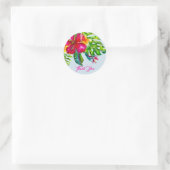 Sticker Rond Hibiscus et Feuilles tropicaux lumineux (Sac)