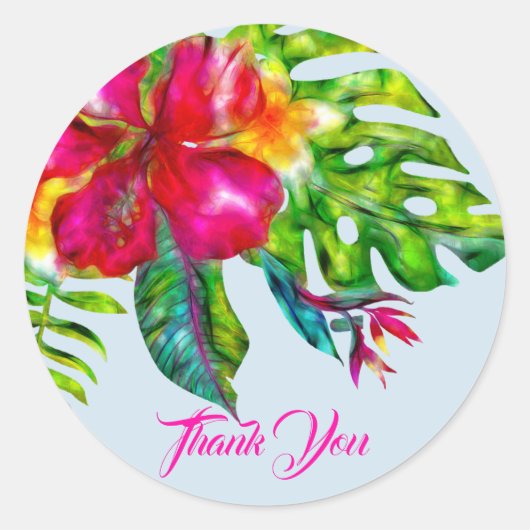 Sticker Rond Hibiscus et Feuilles tropicaux lumineux (Devant)