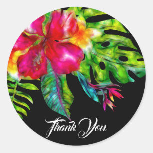 Sticker Rond Hibiscus et Feuilles tropicaux lumineux
