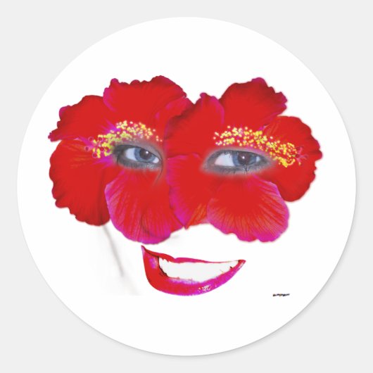 Sticker Rond Hibiscus face avec sourire - Rouge (Devant)