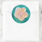 Sticker Rond Hibiscus fleur turquoise eau de l'océan Hawaïen (Sac)