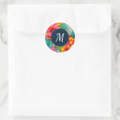 Sticker Rond Hibiscus floral tropical Monogramme (Sac)