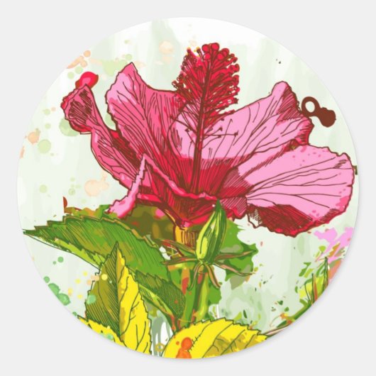 Sticker Rond Hibiscus flower - watercolor paint (Devant)