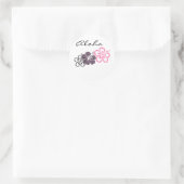 Sticker Rond hibiscus gris et rose thème hawaïen (Sac)