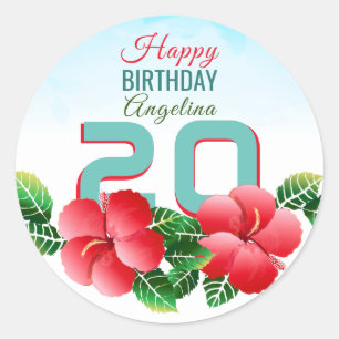 Sticker Rond Hibiscus Hawaïen Tropical Anniversaire Personnalis