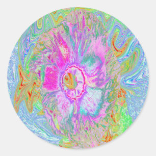 Sticker Rond Hibiscus psychédélique rose-chaud et ultra-violet