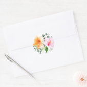 Sticker Rond Hibiscus rose et orange Tropical Floral (Enveloppe)