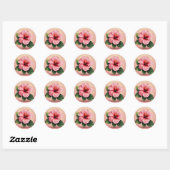 Sticker Rond Hibiscus rose tropical (Feuille)