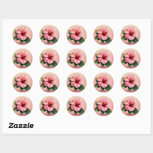 Sticker Rond Hibiscus rose tropical (Feuille)
