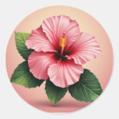 Sticker Rond Hibiscus rose tropical (Devant)