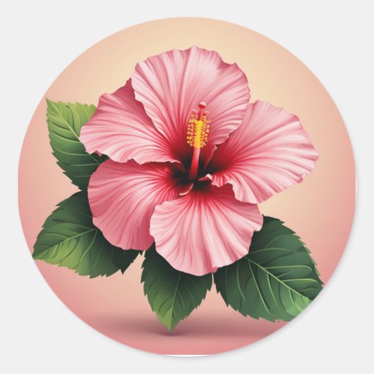 Sticker Rond Hibiscus rose tropical (Devant)