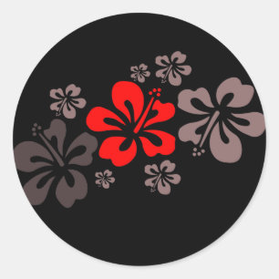 Sticker Rond Hibiscus rouge et gris