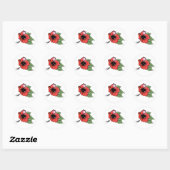 Sticker Rond Hibiscus rouge tropical avec Feuilles verts (Feuille)