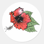 Sticker Rond Hibiscus rouge tropical avec Feuilles verts (Devant)