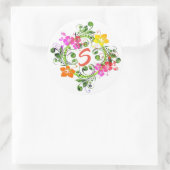 Sticker Rond Hibiscus tropical fleuri couronne vert rose jaune (Sac)