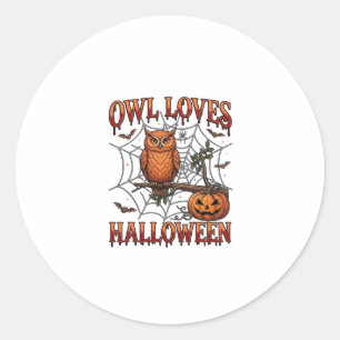 Sticker Rond Hibou aime Halloween Orange Toile d'Araignée Citro