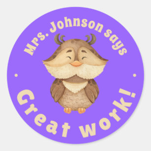 Sticker Rond Hibou aquarelle mignon Grand Travail Récompense él