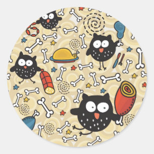 Sticker Rond Hibou avec le motif de viande
