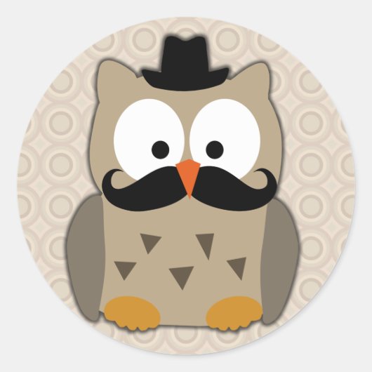 Sticker Rond Hibou avec Moustache et Casquette (Devant)