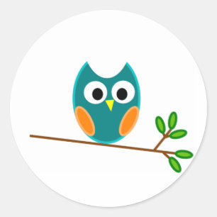 Sticker Rond Hibou : Bleu et orange