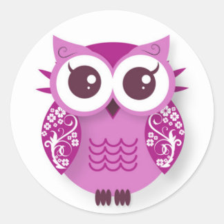 Sticker Rond hibou caricaturale rose