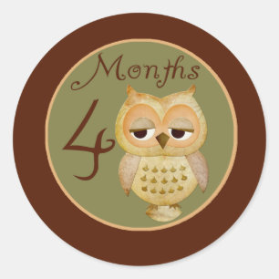 Sticker Rond Hibou d'automne 4 mois d'autocollant