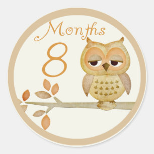 Sticker Rond Hibou d'automne 8 mois d'autocollant