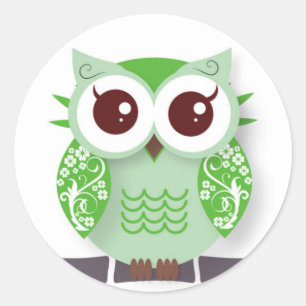 Sticker Rond Hibou de bande dessinée de vert de chaux