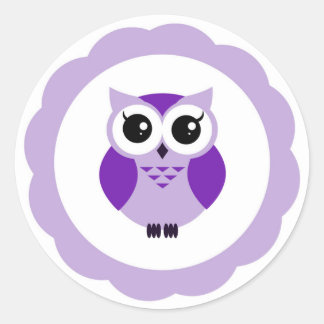 Sticker Rond hibou de dessin animé mauve