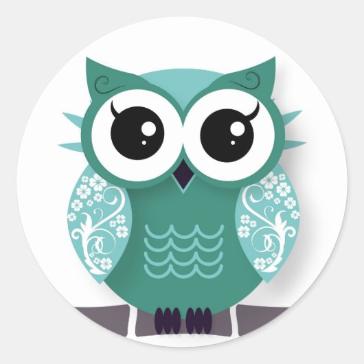 Sticker Rond hibou de dessin animé vert (Devant)