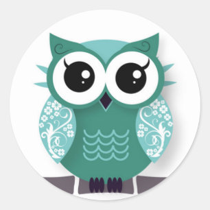 Sticker Rond hibou de dessin animé vert