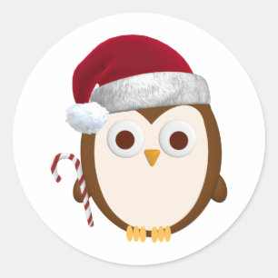 Sticker Rond Hibou de Noël