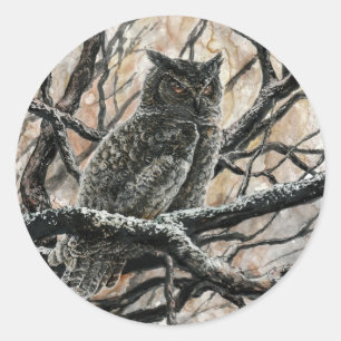 Sticker Rond Hibou d'hiver